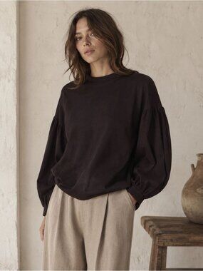 Vestige Story Dark Brown Organic Cotton Blend Balloon Sleeve Sweatshirt One Size